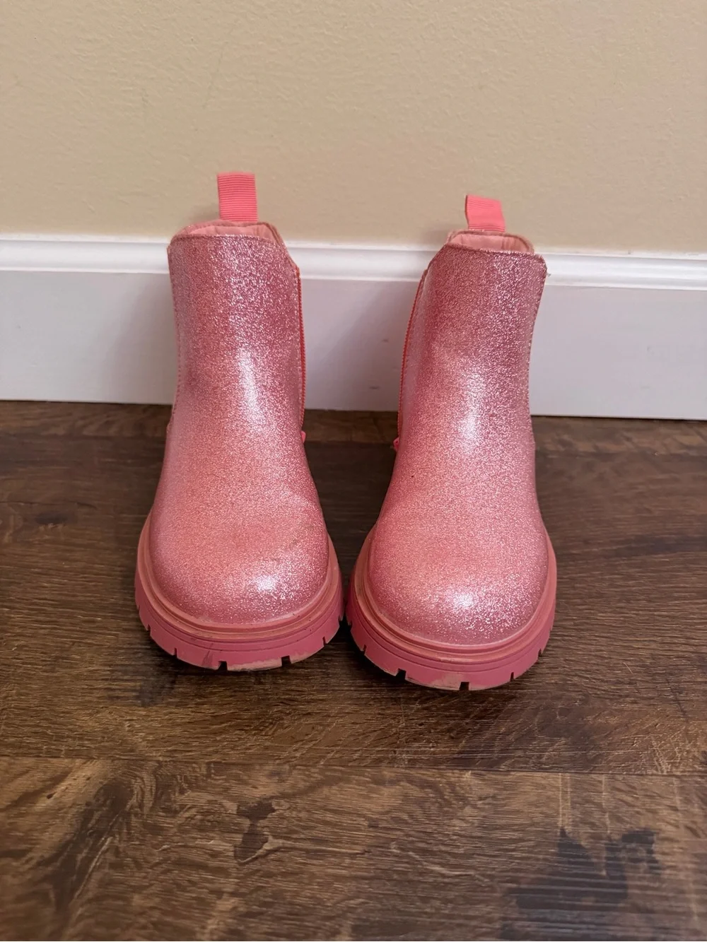 Girls Glitter Pink Chelsea Rain Boots - Sparkle Slip-On Waterproof